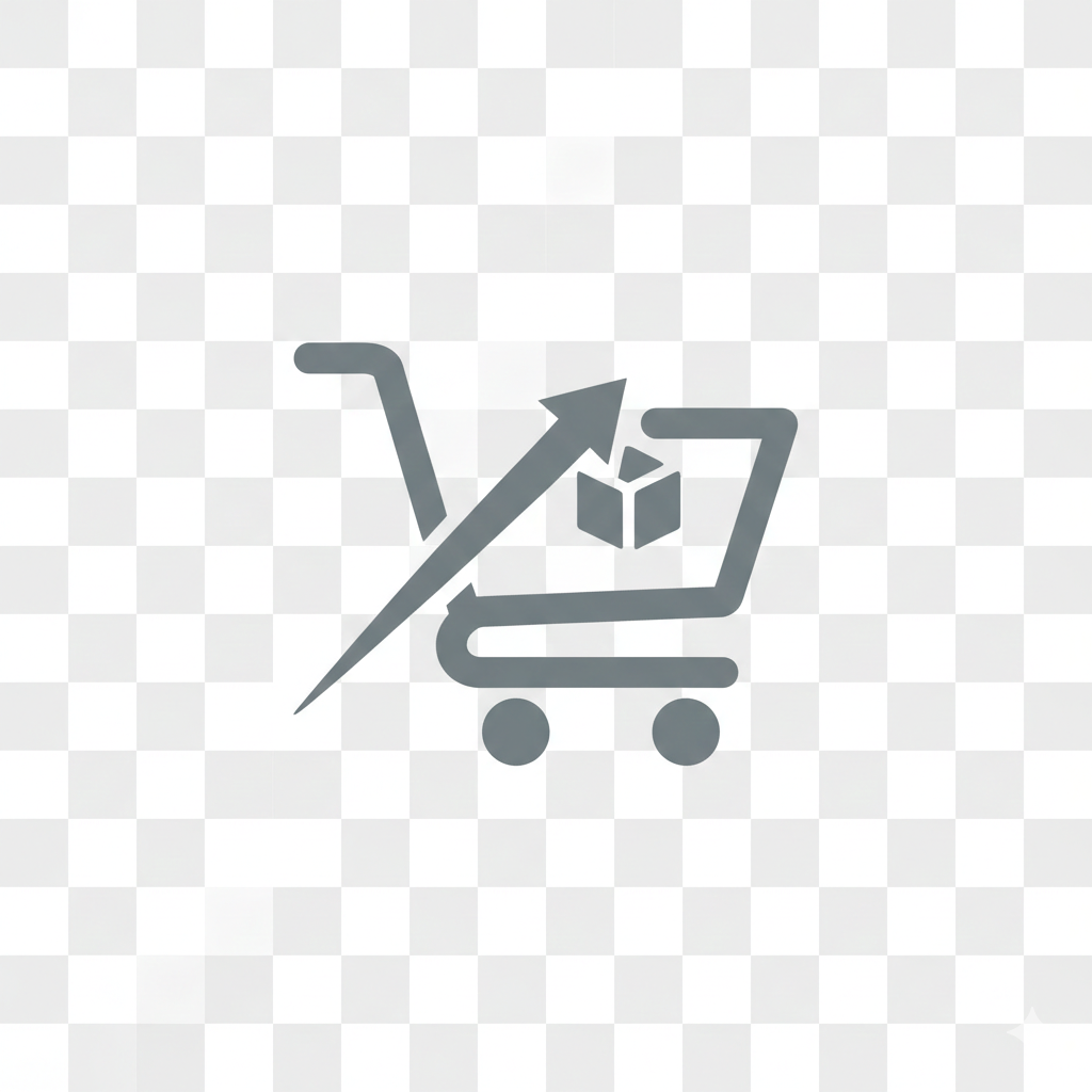 A minimalist logo for an e-commerce platform, flat grey color, vector style, transparent background